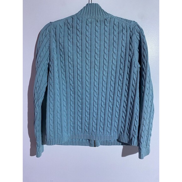 LL Bean Cardigan Sweater Womens L Blue Cable Knit Warm Preppy Outdoor Full Zip - Picture 3 of 15